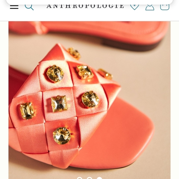 BIBI LOU x Anthropologie satin woven embellished Square toe Orange Sandals - Picture 3 of 16
